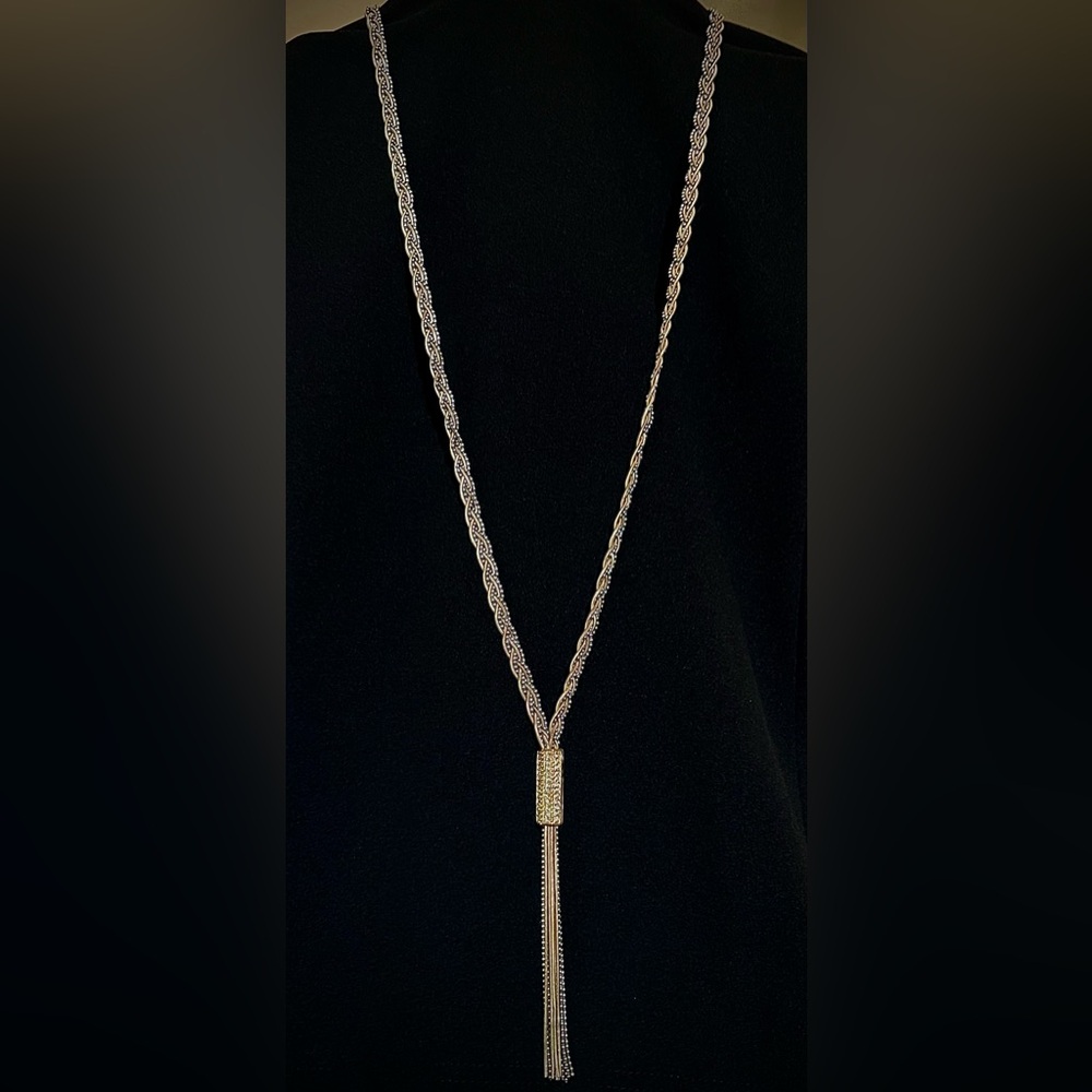 Chico’s Gold & Silver Tone Chain Tassle Necklace